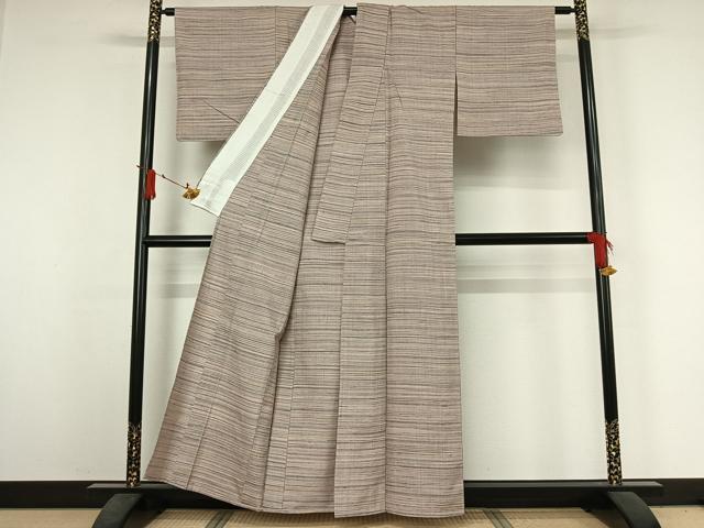 平和屋着物▽上質な紬 単衣 横段文 正絹 逸品 未使用 AABJ3561jh