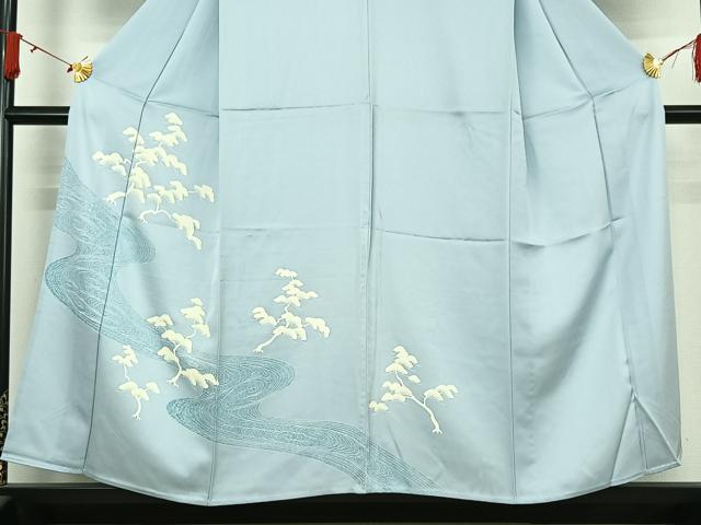 平和屋着物▽訪問着 単衣 流水松文 正絹 逸品 AABJ3565jh