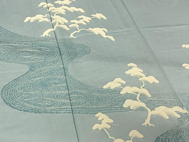 平和屋着物▽訪問着 単衣 流水松文 正絹 逸品 AABJ3565jh