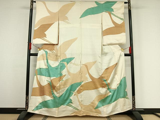 平和屋着物▽訪問着 単衣 飛鶴文 金彩 正絹 逸品 AABJ3568jh