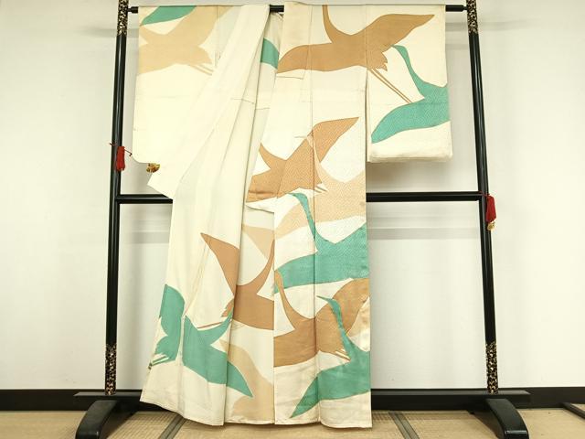 平和屋着物▽訪問着 単衣 飛鶴文 金彩 正絹 逸品 AABJ3568jh