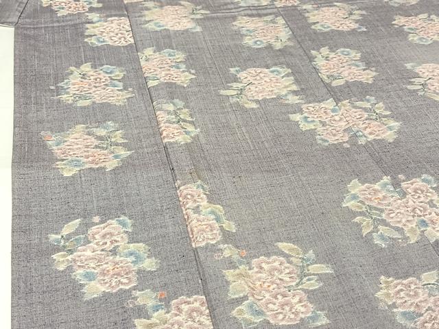 平和屋着物▽上質な紬 単衣 草花文 正絹 逸品 AABJ3570jh