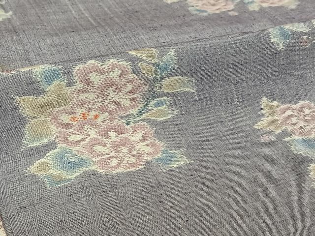 平和屋着物▽上質な紬 単衣 草花文 正絹 逸品 AABJ3570jh