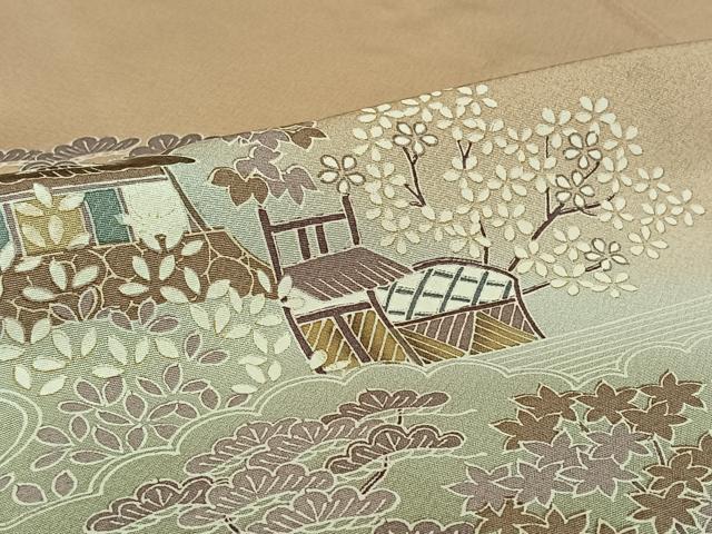 平和屋着物▽訪問着 単衣 風景花文 暈し染め 正絹 逸品 AABJ3572jh