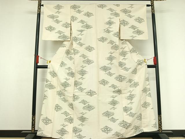 平和屋着物▽上質な紬 単衣 笹竹文 正絹 逸品 AABJ3574jh