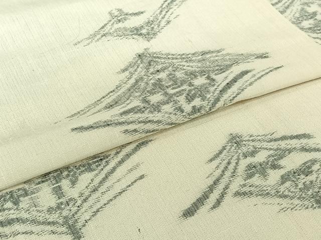 平和屋着物▽上質な紬 単衣 笹竹文 正絹 逸品 AABJ3574jh