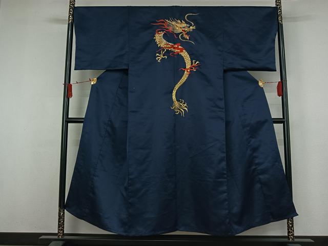 平和屋着物▽男性 着物 単衣 手刺繍 龍 金糸 洗える着物 AABJ3575jh