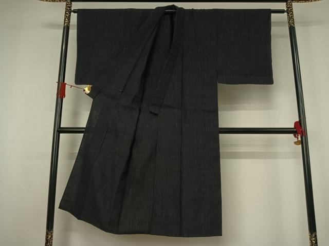 平和屋着物▽本場結城紬 重要無形文化財 単衣 縞 正絹 逸品 AABJ3576jh