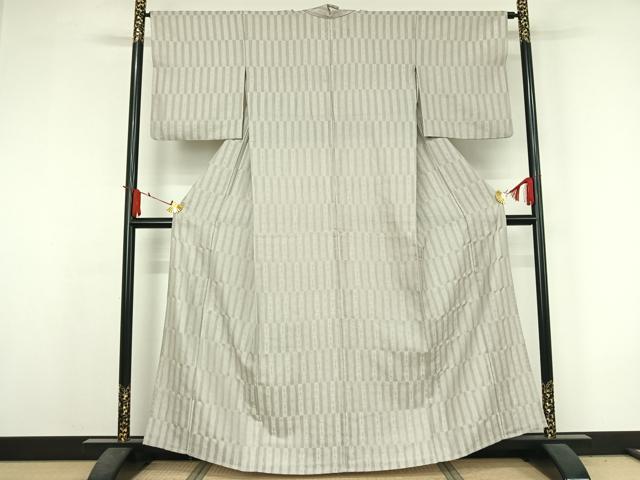 平和屋着物▽お召 単衣 幾何学文様 正絹 逸品 AABJ3578jh