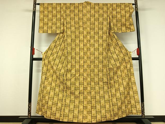 平和屋着物▽綿琉球 単衣 幾何学文様 綿 逸品 AABJ3591jh