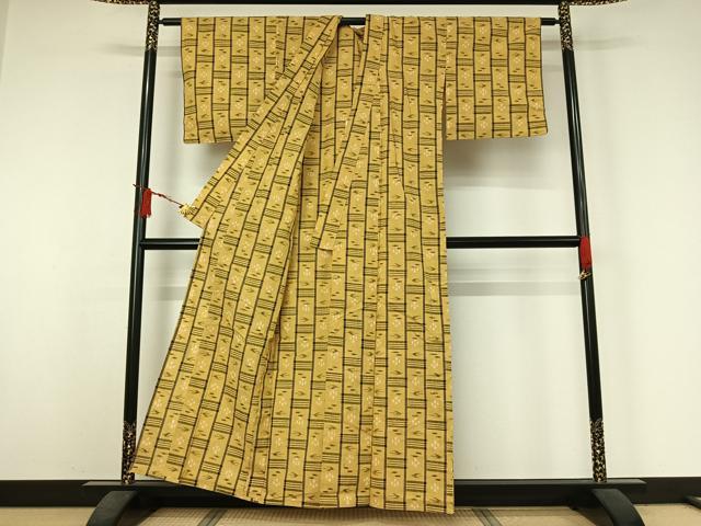 平和屋着物▽綿琉球 単衣 幾何学文様 綿 逸品 AABJ3591jh