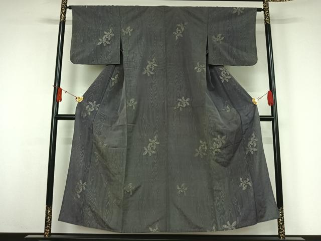 平和屋着物▽上質な小紋 単衣 寿光織 杢目花文 銀糸 正絹 逸品 AABJ3594jh