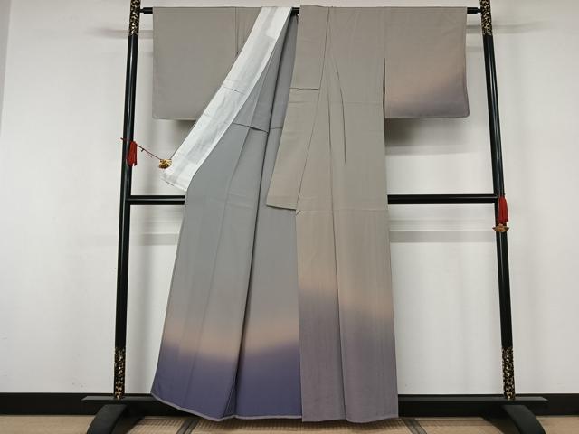 平和屋着物▽訪問着 江戸小紋 単衣 作家物 万筋ぼかし 暈し染め 反端付き 正絹 逸品 AABJ3595jh