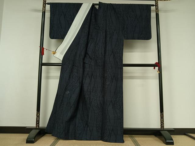 平和屋着物▽結城紬 単衣 80亀甲 よろけ立涌文 正絹 逸品 AABJ3596jh