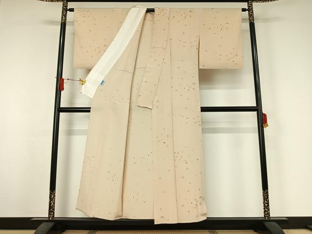 平和屋着物▽上質な小紋 単衣 宝尽くし文 金彩 鬼しぼ縮緬 正絹 逸品 AABJ3597jh