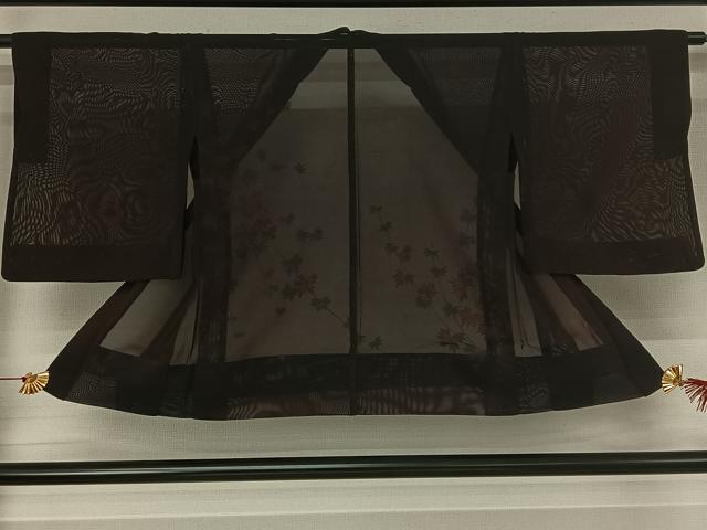 平和屋着物▽羽織 スリーシーズン 春夏秋 塵除け 枝花文 黒地 正絹 逸品 AABJ3611jh