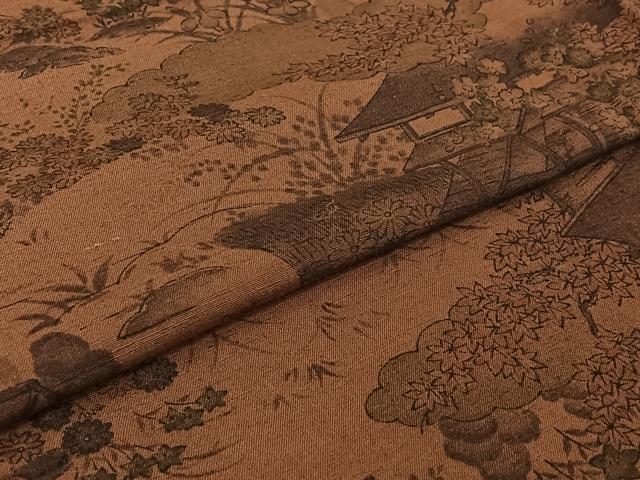 平和屋着物▽上質な小紋 単衣 風景花文 正絹 逸品 未使用 AABJ3620jh