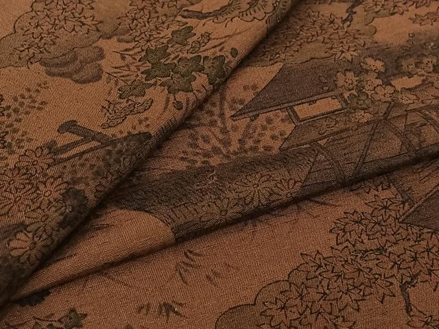平和屋着物▽上質な小紋 単衣 風景花文 正絹 逸品 未使用 AABJ3620jh