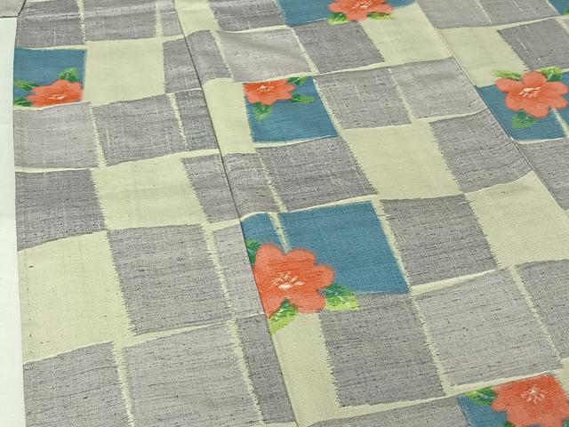 平和屋着物▽上質な紬 単衣 草花文 正絹 逸品 AABJ3622jh