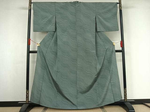 平和屋着物▽本塩沢 単衣 流水文 正絹 逸品 AABJ3623jh
