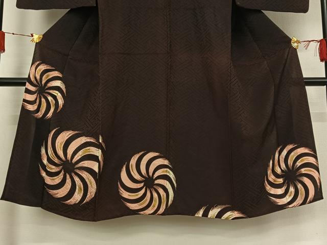 平和屋着物▽男性 単衣 舞花文 金彩 洗える着物 AABJ3627jh
