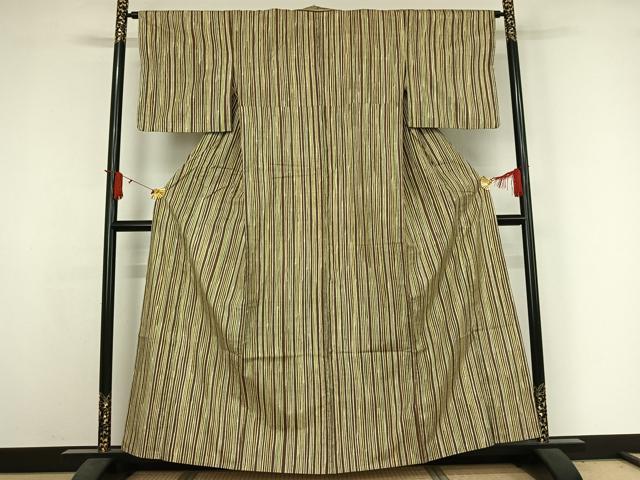 平和屋着物▽上質な小紋 単衣 紬地 縞 正絹 逸品 AABJ3633jh