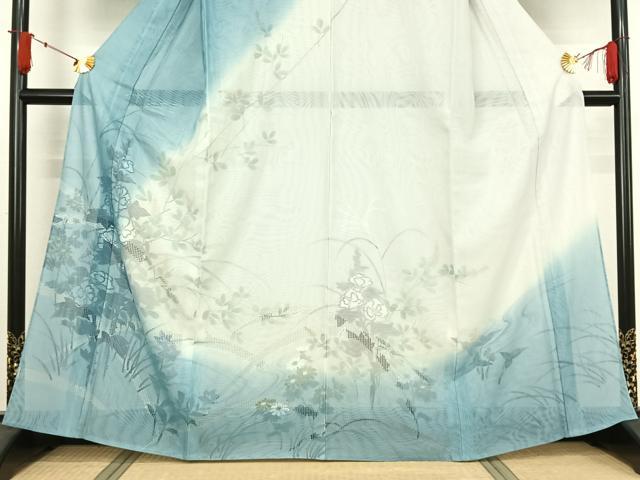平和屋着物▽訪問着 単衣 無双 紗袷 紗×紗 流水花文 金彩 正絹 逸品 AABJ3634jh