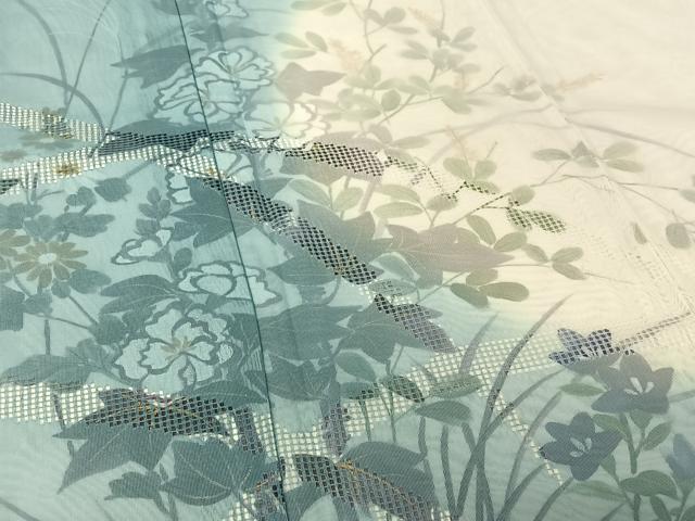 平和屋着物▽訪問着 単衣 無双 紗袷 紗×紗 流水花文 金彩 正絹 逸品 AABJ3634jh