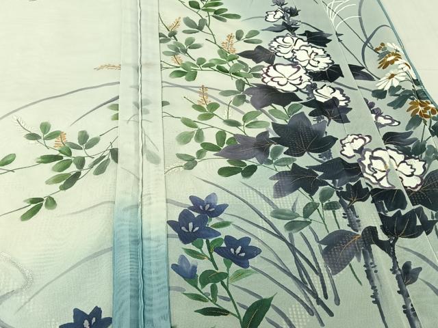 平和屋着物▽訪問着 単衣 無双 紗袷 紗×紗 流水花文 金彩 正絹 逸品 AABJ3634jh