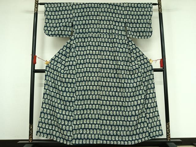 平和屋着物▽上質な小紋 単衣 草花文 兎 鬼しぼ縮緬 正絹 逸品 AABJ3635jh