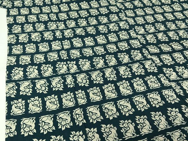 平和屋着物▽上質な小紋 単衣 草花文 兎 鬼しぼ縮緬 正絹 逸品 AABJ3635jh