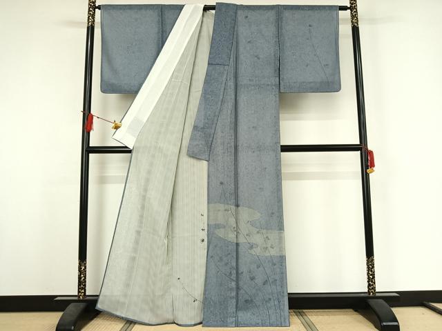 平和屋着物▽訪問着 単衣 無双 紗袷 紗×紗 手描き 草花文 正絹 逸品 AABJ3636jh