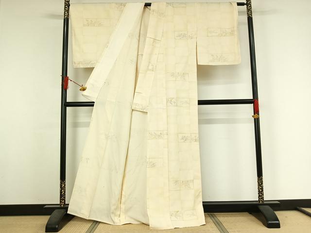 平和屋着物▽上質な小紋 単衣 風景花文 正絹 逸品 AABJ3640jh