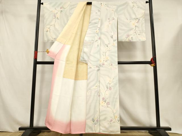 平和屋着物■上質な小紋 手描き 枝花文 暈し染め 正絹 逸品 AABJ3642br