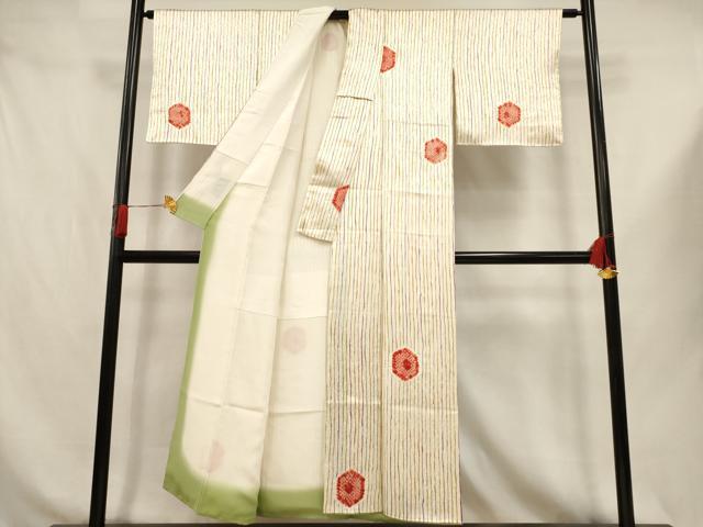 平和屋着物■上質な小紋 絞り 亀甲 縞 正絹 逸品 AABJ3651br