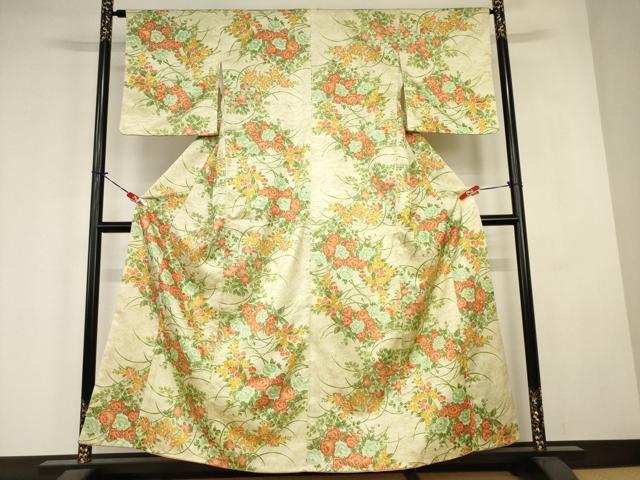 平和屋着物■小紋 草花文 洗える着物 AABJ3663br