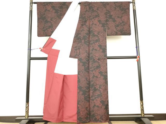 平和屋着物■小紋 籬花文 黒地 洗える着物 AABJ3673br