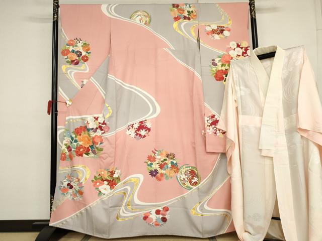 平和屋着物●創業460年・千總 振袖・長襦袢(無双仕立て)セット 花丸文 金糸 金彩 三越扱い 正絹 逸品 AABJ3682cs