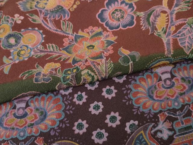 平和屋着物●前田仁仙 仁仙更紗 訪問着 更紗横段文 正絹 逸品 AABJ3685cs