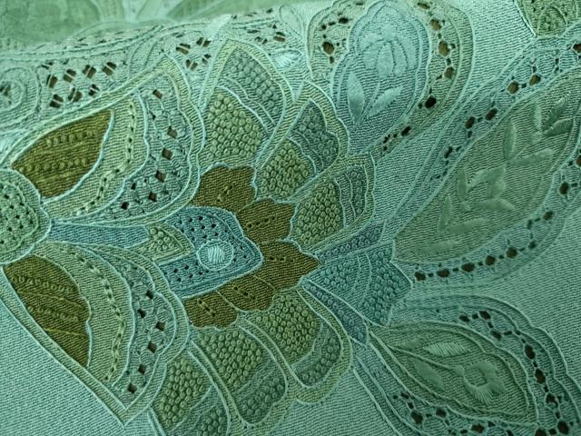 平和屋着物●中国三大刺繍 汕頭刺繍 スワトウ刺繍 相良刺繍 総刺繍 訪問着 孔雀更紗花文 暈し染め 金糸 正絹 逸品 AABJ3692cs