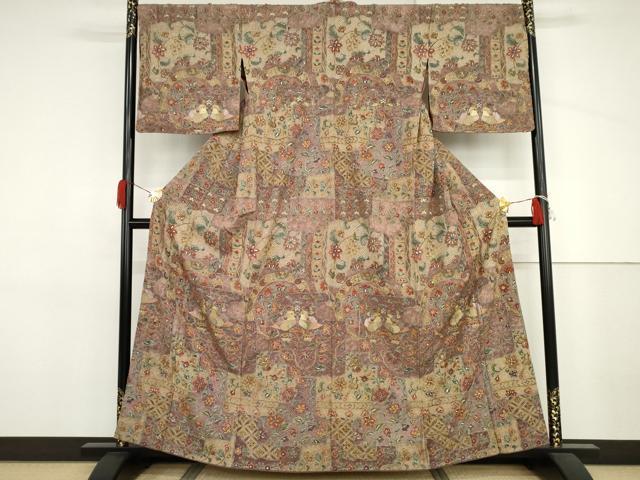 平和屋着物●中国三大刺繍 汕頭刺繍 スワトウ刺繍 総刺繍 訪問着 鴛鴦更紗花文 正絹 逸品 AABJ3697cs