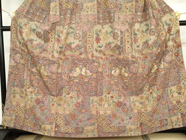 平和屋着物●中国三大刺繍 汕頭刺繍 スワトウ刺繍 総刺繍 訪問着 鴛鴦更紗花文 正絹 逸品 AABJ3697cs