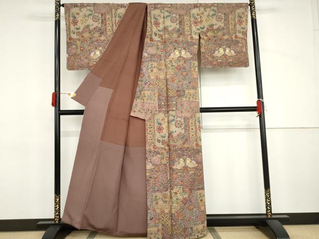 平和屋着物●中国三大刺繍 汕頭刺繍 スワトウ刺繍 総刺繍 訪問着 鴛鴦更紗花文 正絹 逸品 AABJ3697cs