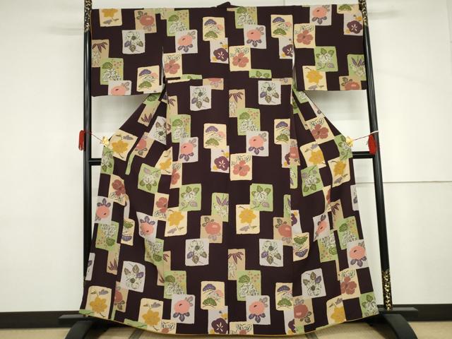 平和屋着物●上質な小紋 色紙重ね松竹梅文 正絹 逸品 AABJ3704cs