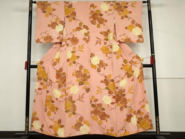 平和屋着物●上質な小紋 地紋起こし 絞り 枝花文 正絹 逸品 AABJ3711cs