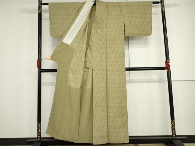 平和屋着物●結城紬 80亀甲 抽象文様 胴抜き仕立て 正絹 逸品 AABJ3716cs