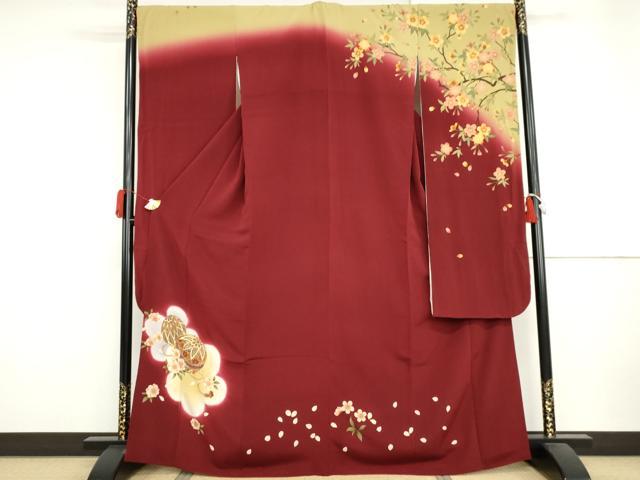 平和屋着物●豪華振袖 桜毬文 暈し染め 金彩 鬼しぼ縮緬 ますいわ屋扱い 正絹 逸品 AABJ3717cs