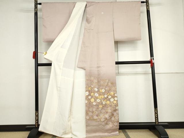 平和屋着物●銀座きしや 色留袖 駒刺繍 枝花文 金糸 金彩 たとう紙付き 正絹 逸品 AABJ3724cs