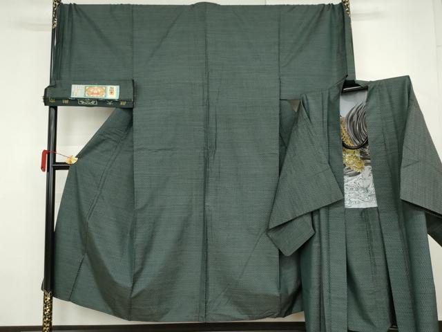 平和屋着物●男性 本場大島紬 アンサンブル 亀甲絣 富山矩靖作 羽裏:龍 キングサイズ 正絹 逸品 AABJ3727cs
