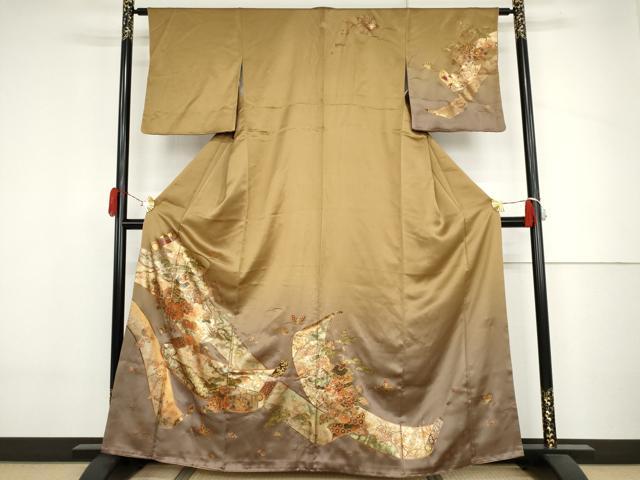 平和屋着物●漆工芸作家 金森一博 訪問着 絵巻風景花蝶文 暈し染め 金彩 正絹 逸品 AABJ3730cs
